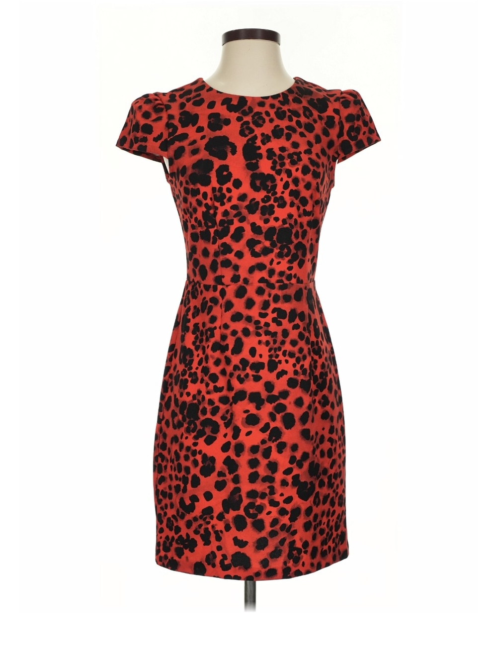 Betsey Johnson Red and Black Leopard-Print Cap Sleeve Dress